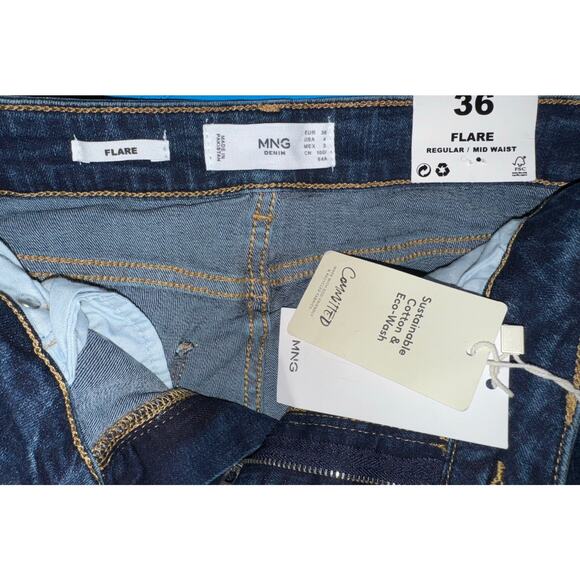 MNG by Mango  Flared Mid-Rise Jeans in Dark Blues‎ size 4 NEW - Picture 7 of 10